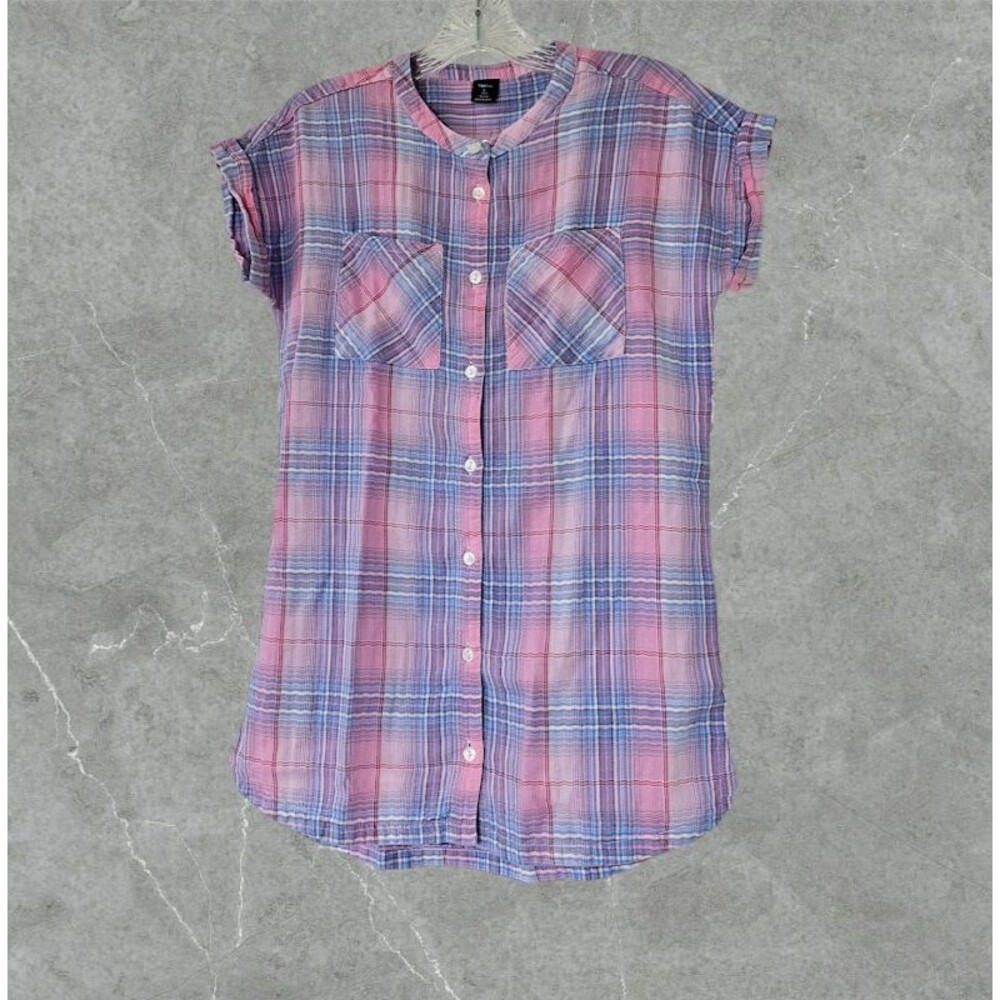 Gap Girls Short Sleeve Button Down Plaid Mlticolor Blouse Size L